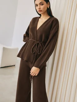 Wrap Belted Sweater Pants Set