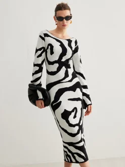 Zebra Bell Sleeve Sweater Dress