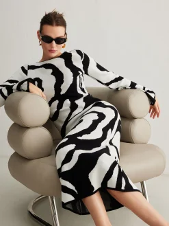 Zebra Bell Sleeve Sweater Dress
