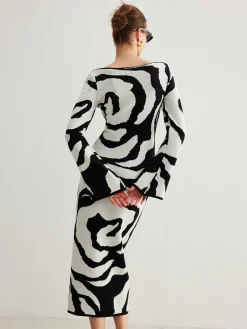 Zebra Bell Sleeve Sweater Dress