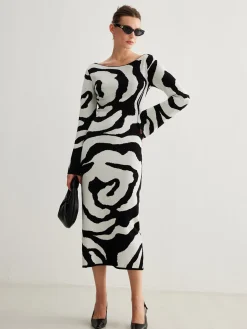 Zebra Bell Sleeve Sweater Dress