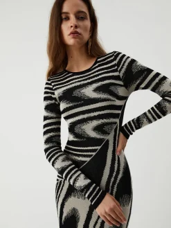 Zebra Print Long Sleeve Sweater Dress