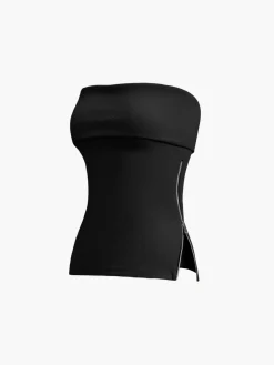 Zip Down Overfold Strapless Tube Top