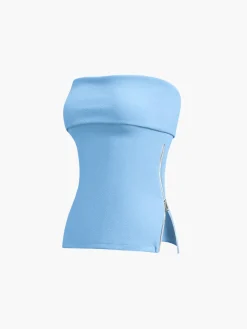 Zip Down Overfold Strapless Tube Top