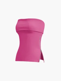 Zip Down Overfold Strapless Tube Top