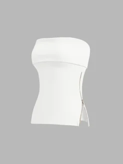 Zip Down Overfold Strapless Tube Top
