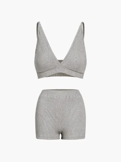 Zip Up Hoodie Three Piece Rib Shorts Set