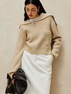 Zipper Pluffy Knit Outerwear