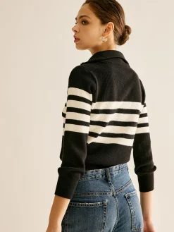 Zipper Striped Knit Top