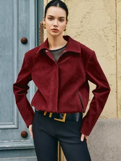 Zipper-Pockets Lapel Suede Jacket