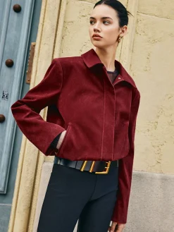 Zipper-Pockets Lapel Suede Jacket